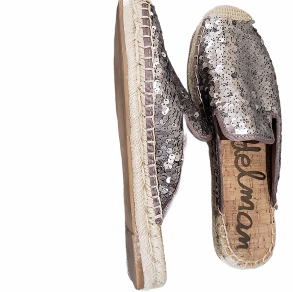 WOMEN'S SAM EDELMAN KERRY MULE ESPADRILLE METALLIC SEQUIN SLIP-ONS SIZE … - Picture 6 of 9